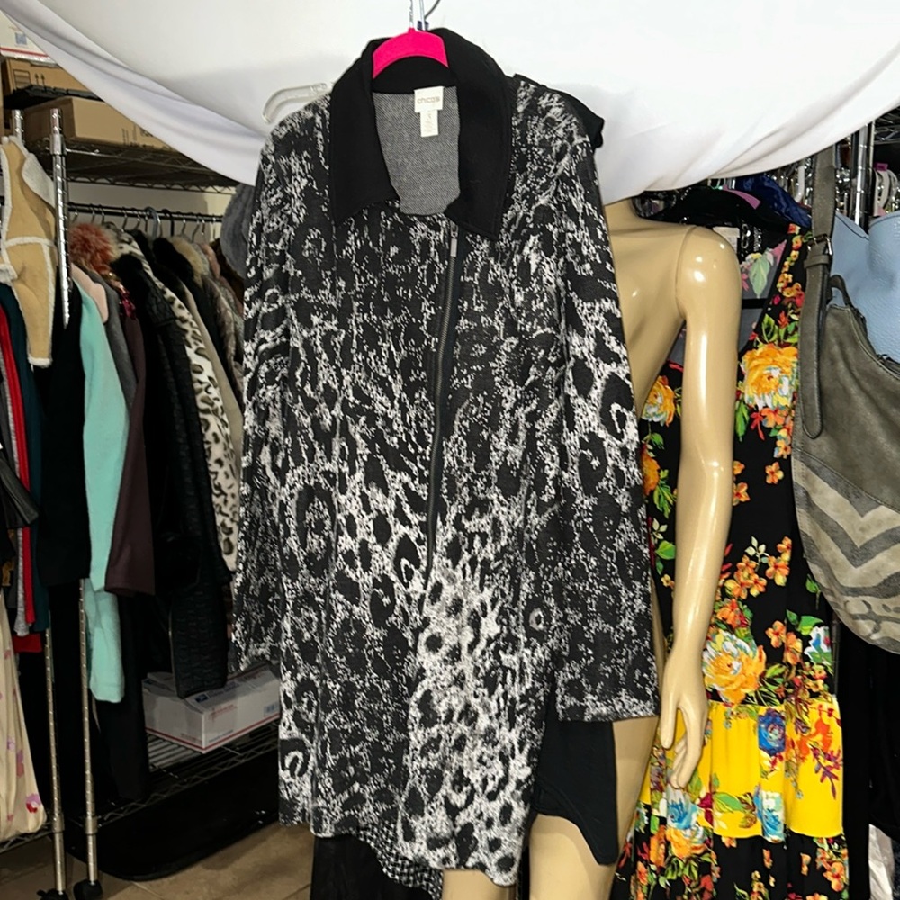 chico’s size 3 sweater dress. animal print or jacket